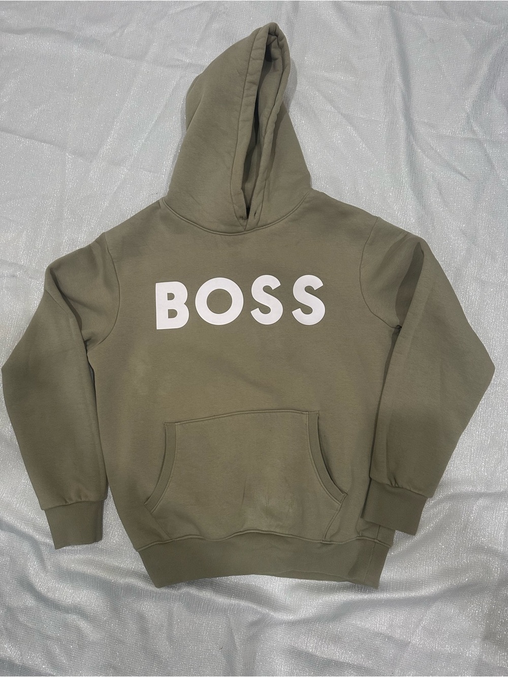 Hugo Boss Olive Green Crewneck Hoodie with White BOSS Logo